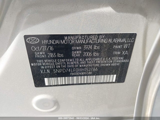 Hyundai ELANTRA SE 2017 5NPD74LF0HH152766 Image 9