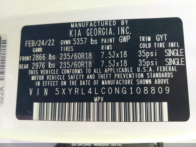 KIA SORENTO S 2022 5XYRL4LC0NG108809 Image 9