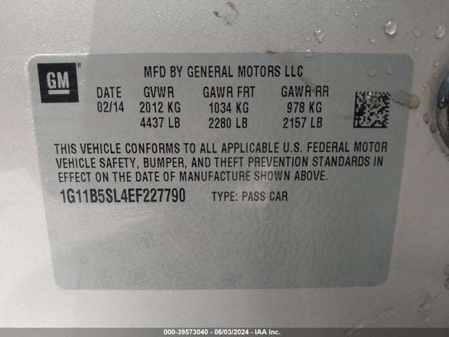 Chevrolet Malibu 1ls 2014 1G11B5SL4EF227790 Image 9