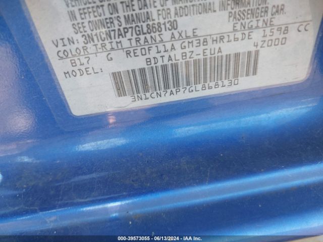 3N1CN7AP7GL868130 Nissan Versa 1.6 S/1.6 S+/1.6 Sl/1.6 Sv