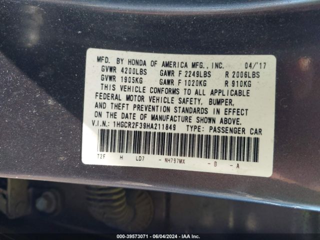 1HGCR2F39HA211849 Honda ACCORD LX