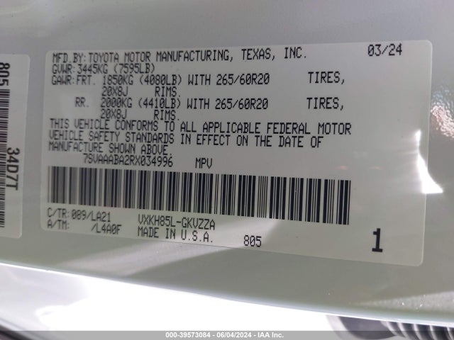 Toyota Sequoia Platinum 2024 7SVAAABA2RX034996 Image 9