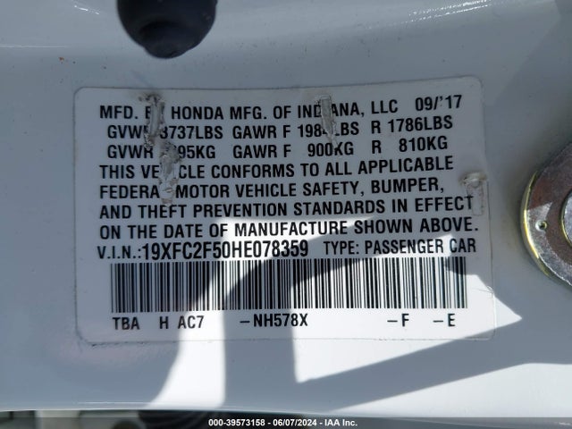 Honda Civic Lx 2017 19XFC2F50HE078359 Image 9