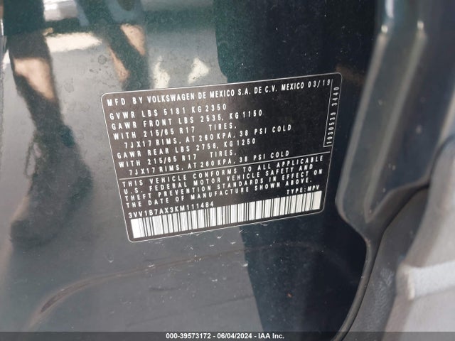 3VV1B7AX3KM111484 Volkswagen Tiguan 2.0t S