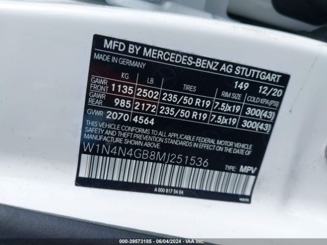 W1N4N4GB8MJ251536 Mercedes-Benz GLA 250