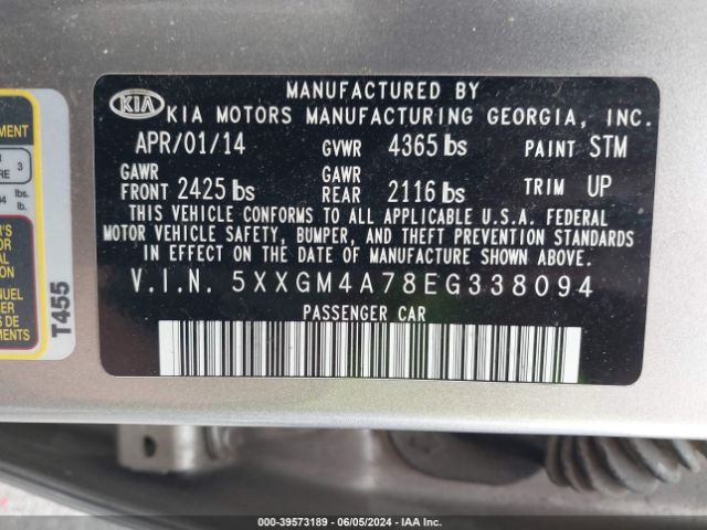 5XXGM4A78EG338094 KIA Optima Lx