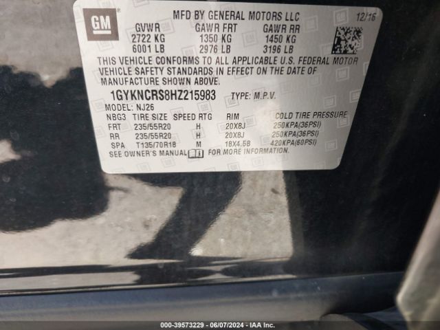 1GYKNCRS8HZ215983 Cadillac Xt5 Premium Luxury