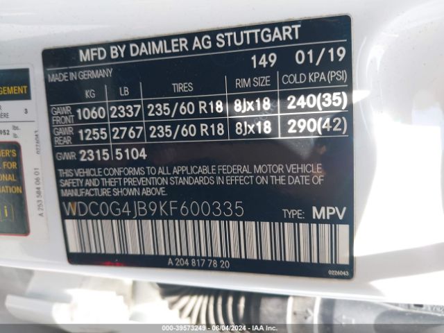 WDC0G4JB9KF600335 Mercedes-Benz GLC 300