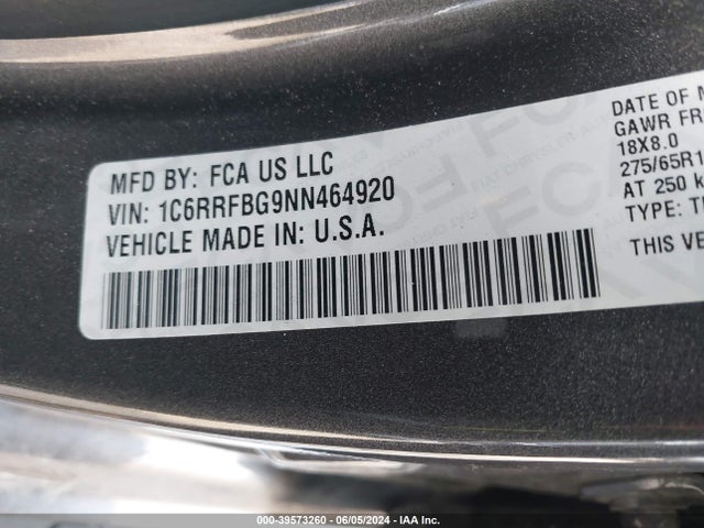 1C6RRFBG9NN464920 RAM 1500 Big Horn Quad Cab 4x4 6'4 Box