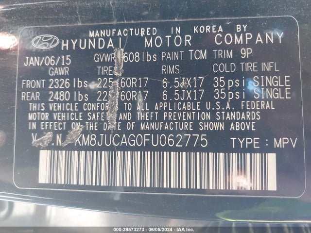 Hyundai TUCSON SE 2015 KM8JUCAG0FU062775 Image 9