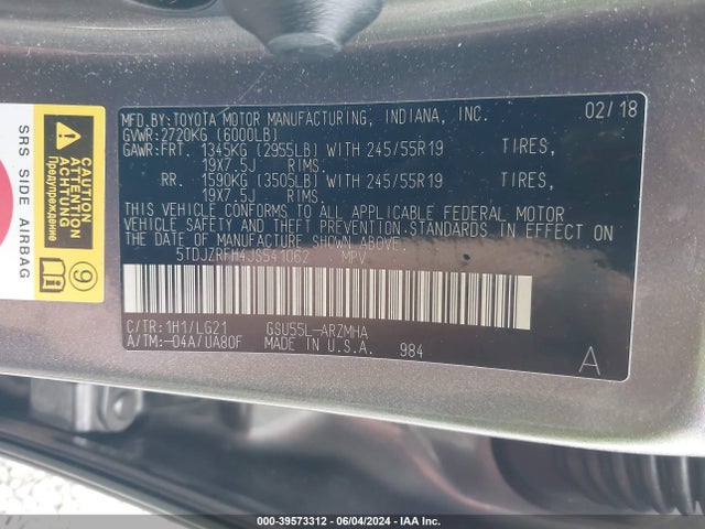 Toyota Highlander Se 2018 5TDJZRFH4JS541062 Image 9