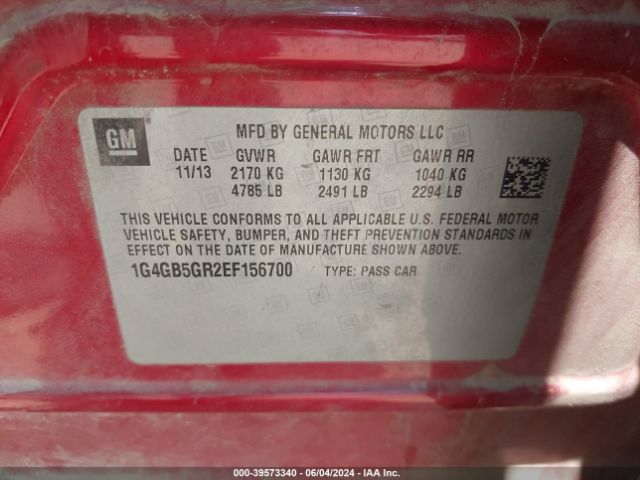 1G4GB5GR2EF156700 Buick Lacrosse Leather Group