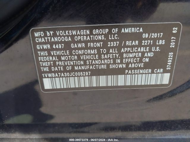 1VWBA7A30JC005297 Volkswagen Passat 2.0t Se