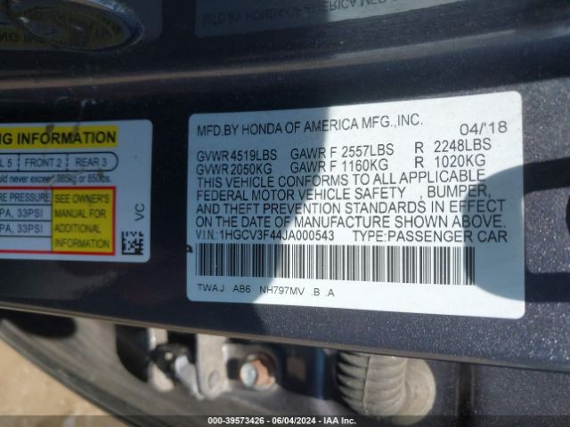 1HGCV3F44JA000543 Honda Accord Hybrid Ex