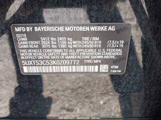 5UXTS3C53K0Z09772 BMW X3 M40i