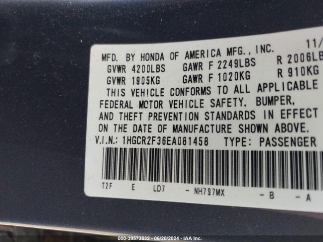 1HGCR2F36EA081458 Honda ACCORD LX