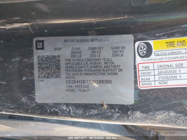 1G1FH1R77J0189300 Chevrolet CAMARO 2SS