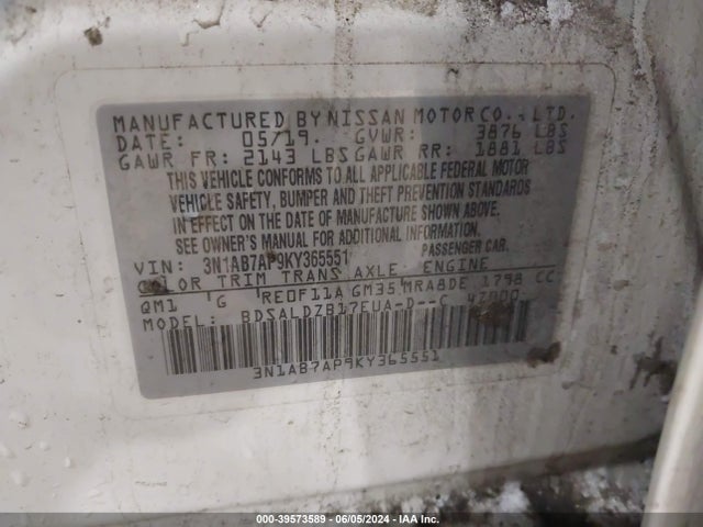 Nissan SENTRA SV 2019 3N1AB7AP9KY365551 Image 9