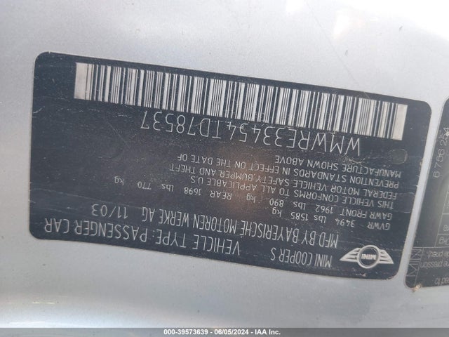 2004 MINI COOPER S WMWRE33454TD78537 Photo 8