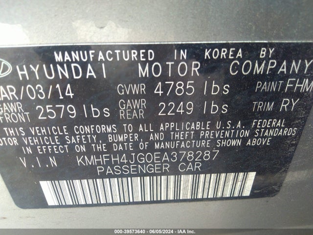 Hyundai Azera Limited 2014 KMHFH4JG0EA378287 Image 9