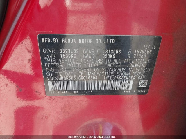 Honda FIT LX 2016 JHMGK5H51GX016505 Image 9