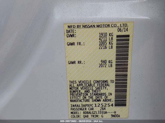 Nissan Altima 2.5 S 2015 1N4AL3APXFC125254 Image 9