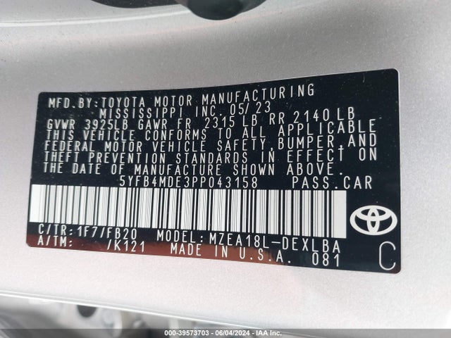Toyota COROLLA LE 2023 5YFB4MDE3PP043158 Image 9