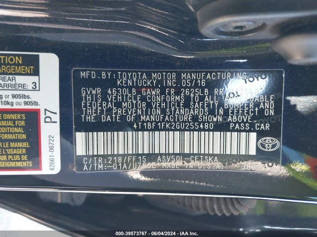Toyota CAMRY SE 2016 4T1BF1FK2GU255480 Image 9