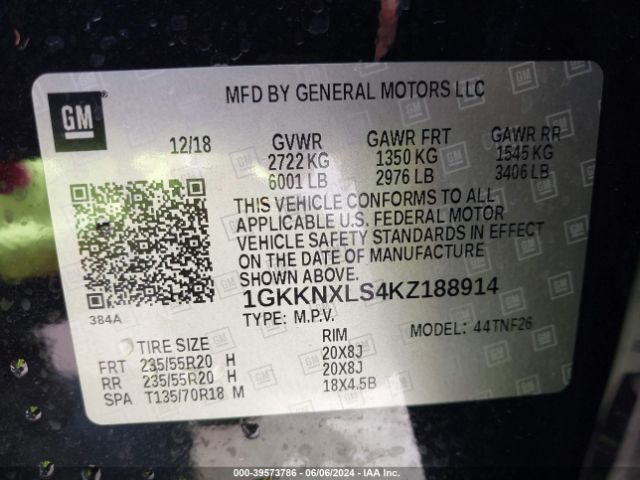 1GKKNXLS4KZ188914 GMC Acadia Denali
