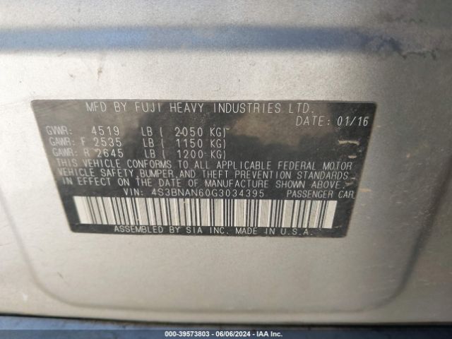4S3BNAN60G3034395 Subaru Legacy 2.5i Limited