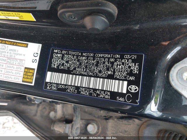 Toyota COROLLA LE 2021 JTDEPMAE9MJ178587 Image 9