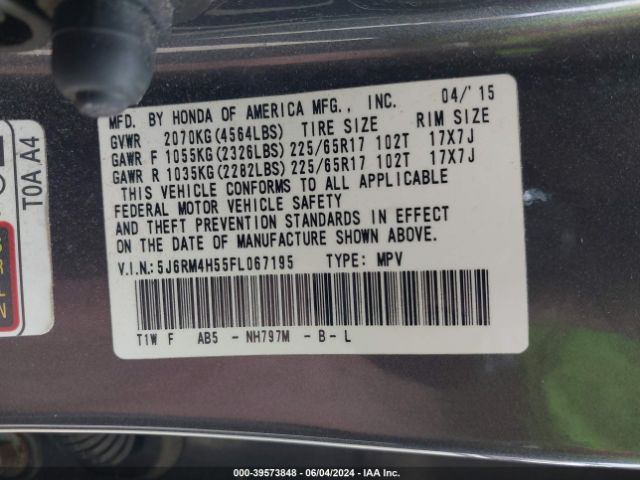 5J6RM4H55FL067195 Honda CR-V EX