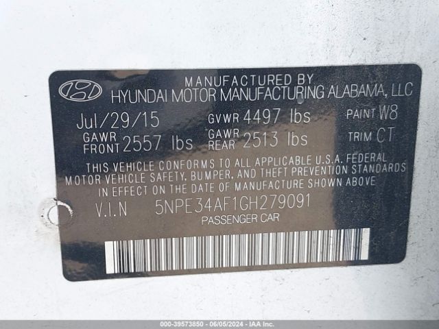 5NPE34AF1GH279091 Hyundai Sonata Sport