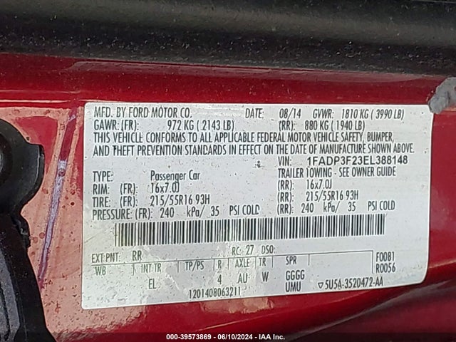 Ford FOCUS SE 2014 1FADP3F23EL388148 Image 9