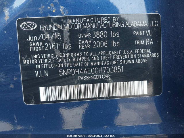 Hyundai ELANTRA SE 2016 5NPDH4AE0GH703851 Image 9