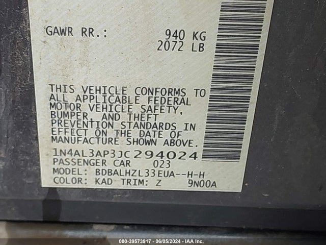 Nissan Altima 2.5 Sr 2018 1N4AL3AP3JC294024 Image 9
