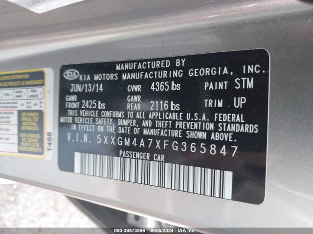 5XXGM4A7XFG365847 KIA Optima Lx