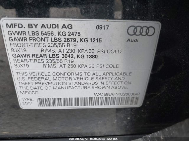 WA1BNAFY4J2063647 Audi Q5 2.0t Premium/2.0t Tech Premium