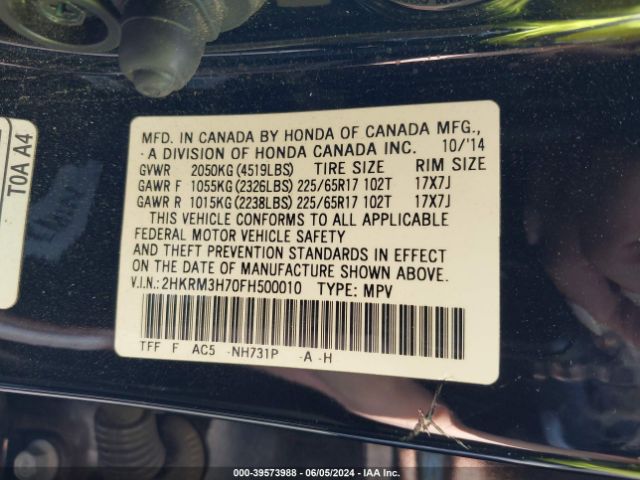 2HKRM3H70FH500010 Honda Cr-v Ex-l