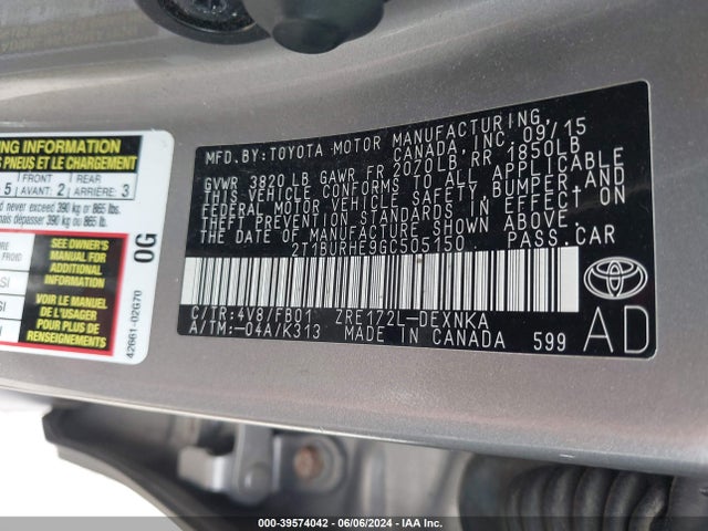 Toyota COROLLA LE 2016 2T1BURHE9GC505150 Image 9