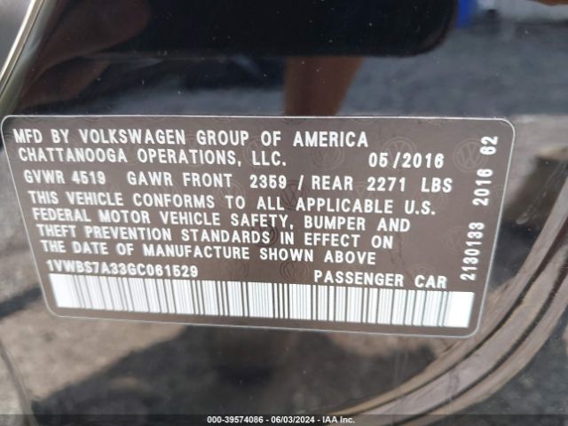 1VWBS7A33GC061529 Volkswagen Passat 1.8t Se