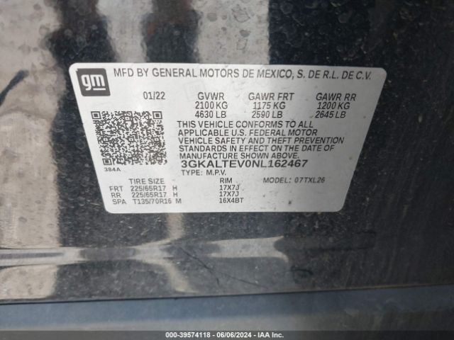 3GKALTEV0NL162467 GMC Terrain Awd Sle