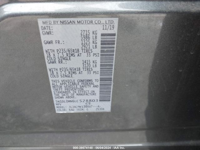5N1DL0MN6LC528803 Infiniti QX60 PURE