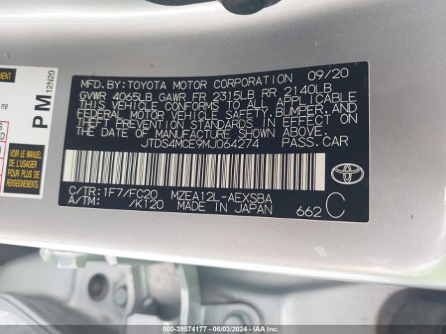 JTDS4MCE9MJ064274 Toyota COROLLA SE