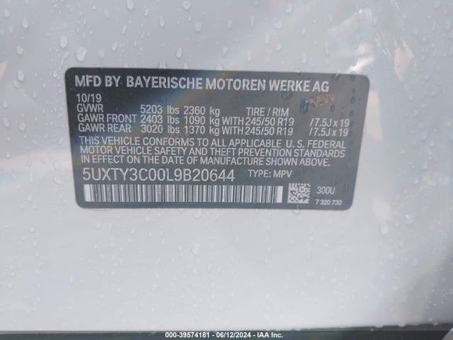 BMW X3 Sdrive30i 2020 5UXTY3C00L9B20644 Image 9