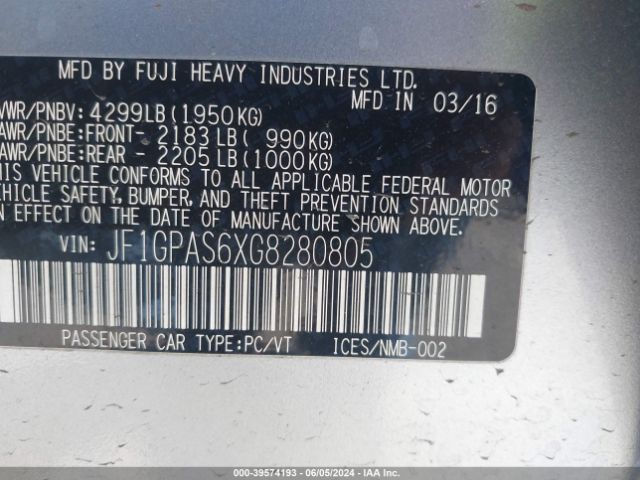 JF1GPAS6XG8280805 Subaru Impreza 2.0i Sport Premium