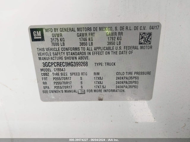 Chevrolet Silverado 1500 1lt 2017 3GCPCREC0HG399268 Image 9