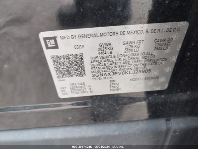 Chevrolet EQUINOX LT 2019 3GNAXJEV8KL328905 Image 9