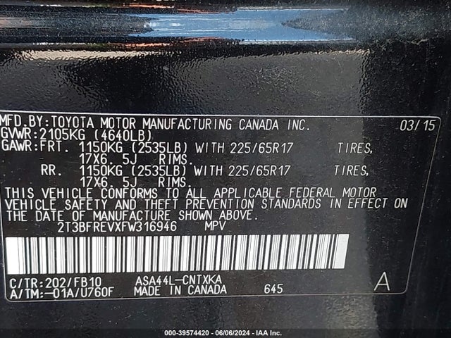 Toyota RAV4 LE 2015 2T3BFREVXFW316946 Image 9