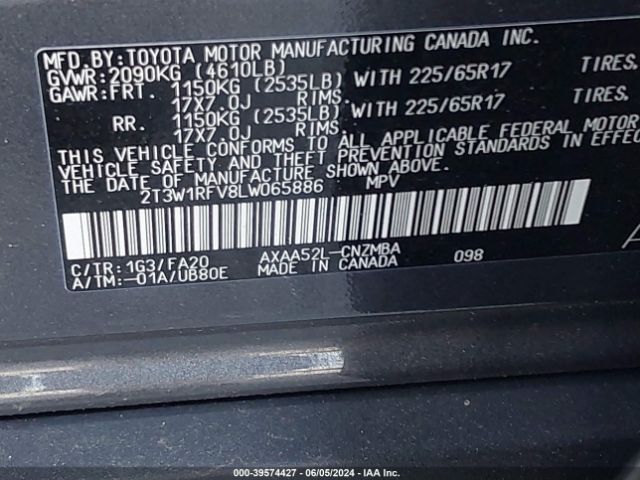 2T3W1RFV8LW065886 Toyota Rav4 Xle